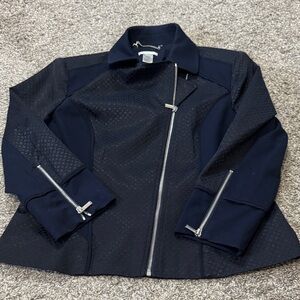 Cache Ponte Trim Navy Jacquard Jacket Blazer